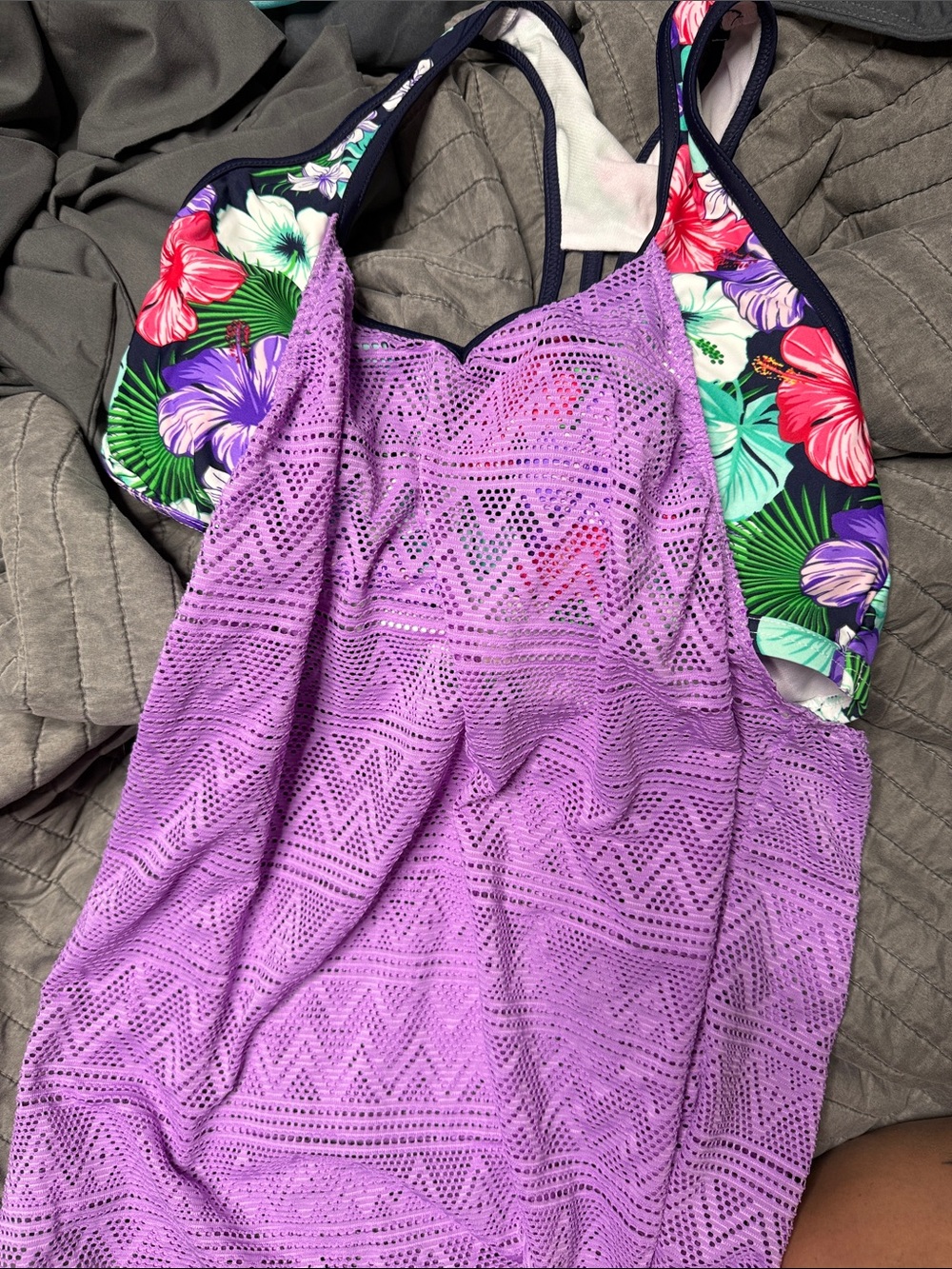 ZeroXposur Purple Lace Tankini with Tropical Floral Straps